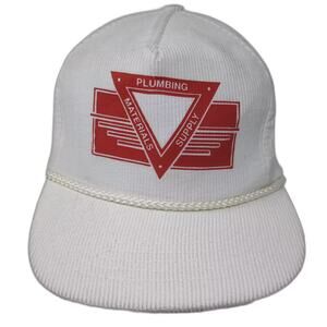 Otto Cap 5 Panel White Red OS Hat Plumbing Materials Supply Corduroy Strapback